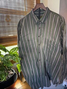 VTG Eddie Bauer Striped Button Down Shirt Tall XXL 100% Cotton Multi-Stripe